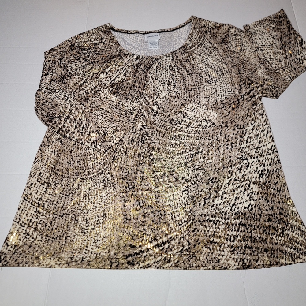 💚Bon Worth Womens‎ Top Snake Skin Pattern With Gold Sequins Size Large